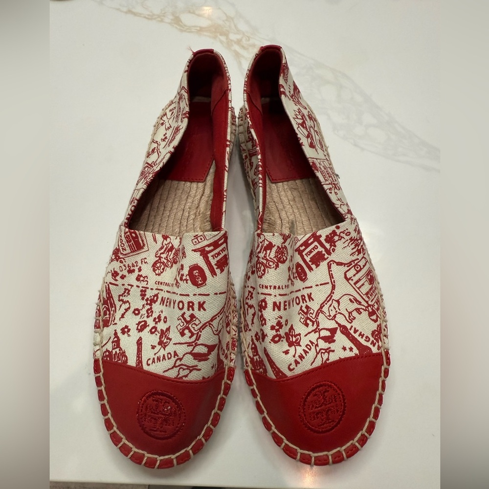 Tory Burch Red and Cream Espadrilles